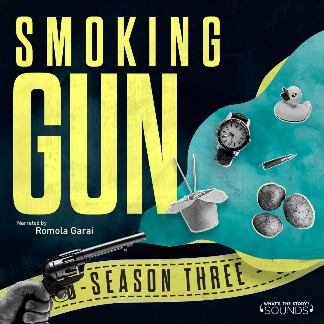 The smoking gun thumbnail with various items emerging from a gun alongside the smoking gun graphic and season three strapline